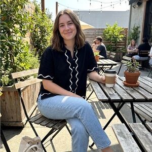 Chic Black Women's Blouse with White Trim NWOT
